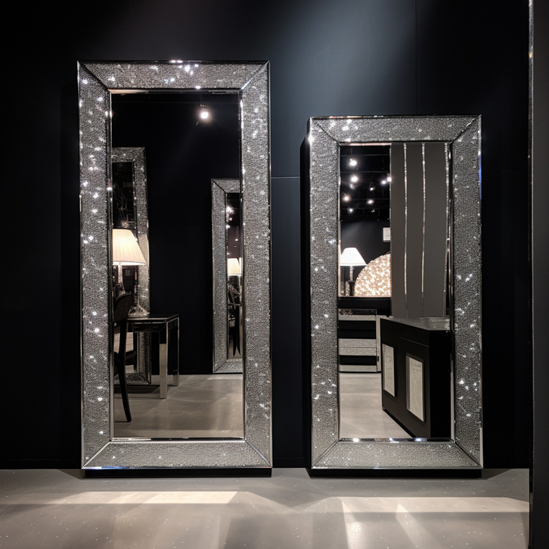 Full Length Crystal Diamond Vanity Mirror Bathroom Crushed Crystal Mirror Furniture With Led Light