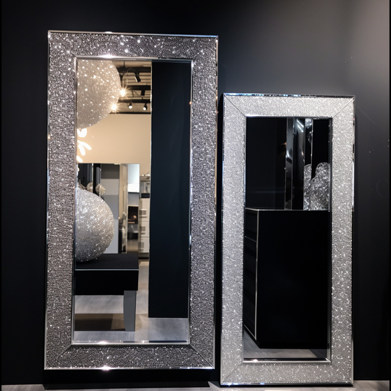 Full Length Crystal Diamond Vanity Mirror Bathroom Crushed Crystal Mirror Furniture With Led Light