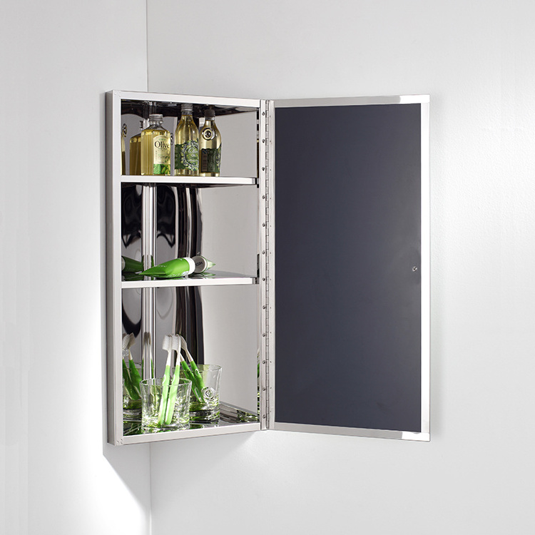 Customize Any Size Modern Corner Mirror Cabinet With Shelf Glass Door With Stainless Steel Frame Bathroom Storage Cabinet