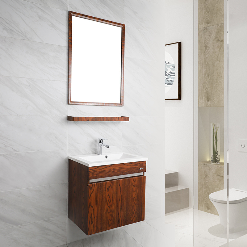 Japan Style Corner Wall Modern Bathroom Wooden Look Cabinets Bathroom Vanity