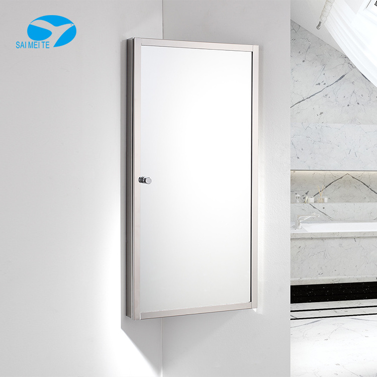 Customize Any Size Modern Corner Mirror Cabinet With Shelf Glass Door With Stainless Steel Frame Bathroom Storage Cabinet