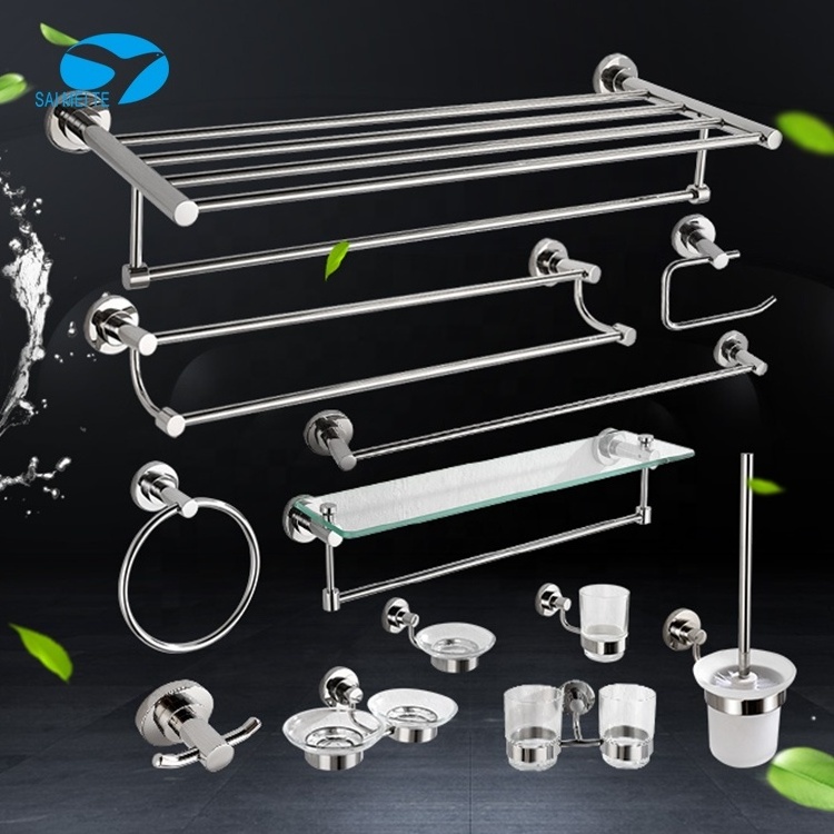 Wall mounted stainless steel glass bathroom accessories sets / bathroom sanitary fittings / bath hardware set