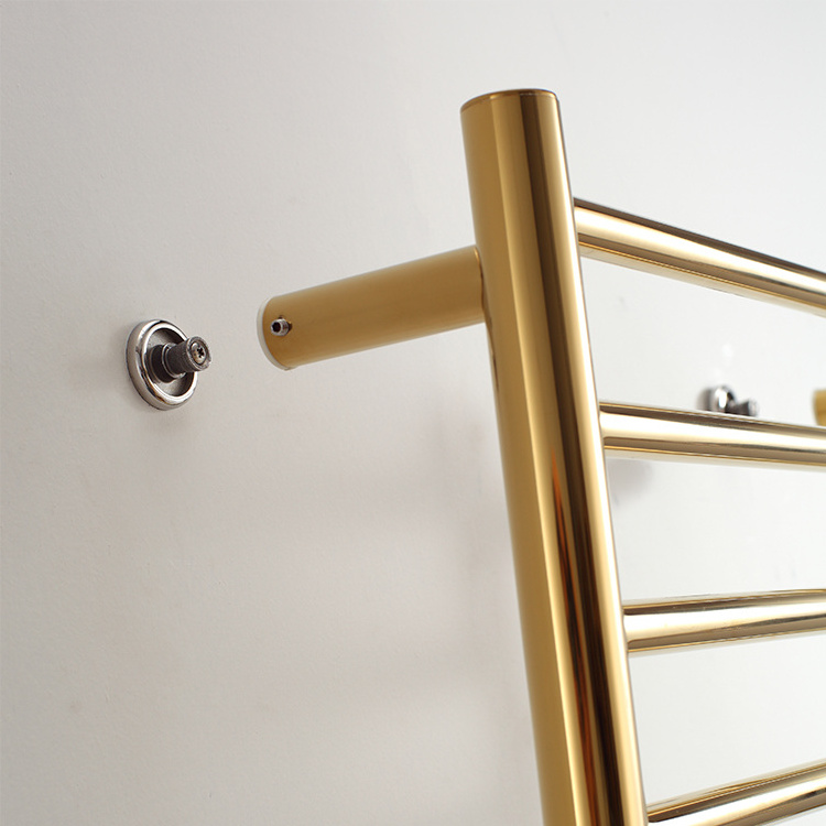 Noble temperament stainless steel wall mounted bathroom heated towel warmer rack in brush gold