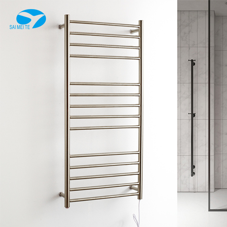 Noble temperament stainless steel wall mounted bathroom heated towel warmer rack in brush gold