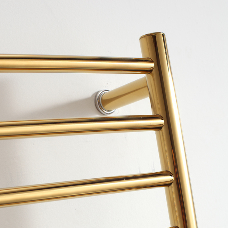 Noble temperament stainless steel wall mounted bathroom heated towel warmer rack in brush gold