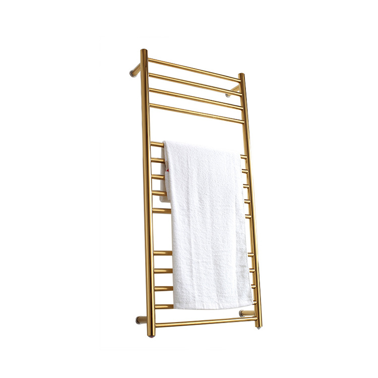 Noble temperament stainless steel wall mounted bathroom heated towel warmer rack in brush gold