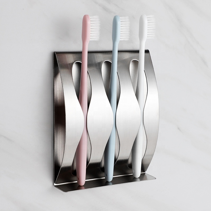 3 Position Self-adhesive Durable Unique Stainless Steel Toothbrush Holder