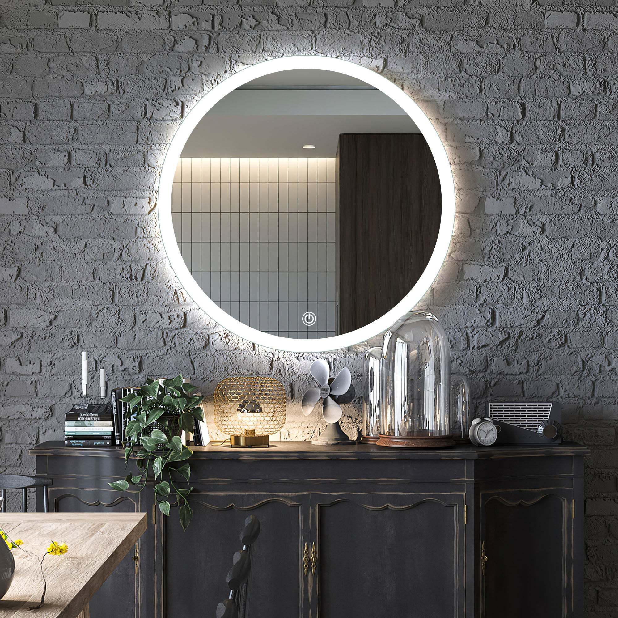 Wall Mounted Lighted Makeup Bluetooth Round Backlit Anti-Fog Bathroom Mirror With Led Light