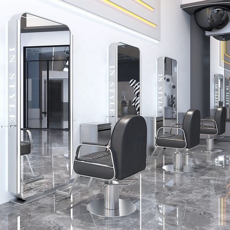 Gold single  side mirror Station Luxury Light LED Mirror Cabinet Floor LED Hair Salon Furniture Barber Station