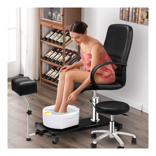 Feng Sheng Pedicure Chair with Stool & Bubble Massage Foot Bath, Hydraulic Pedi Chair for Nail Tech Beauty Spa Salon UnitStation