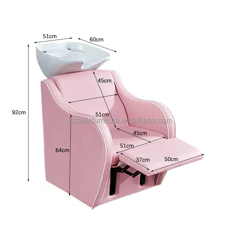 Pink Shampoo Bowl  Chair Hair Salon Furniture   Elegant  Salon Shampoo Chair Backwash Unit  Pink Saloon Equipment Sets