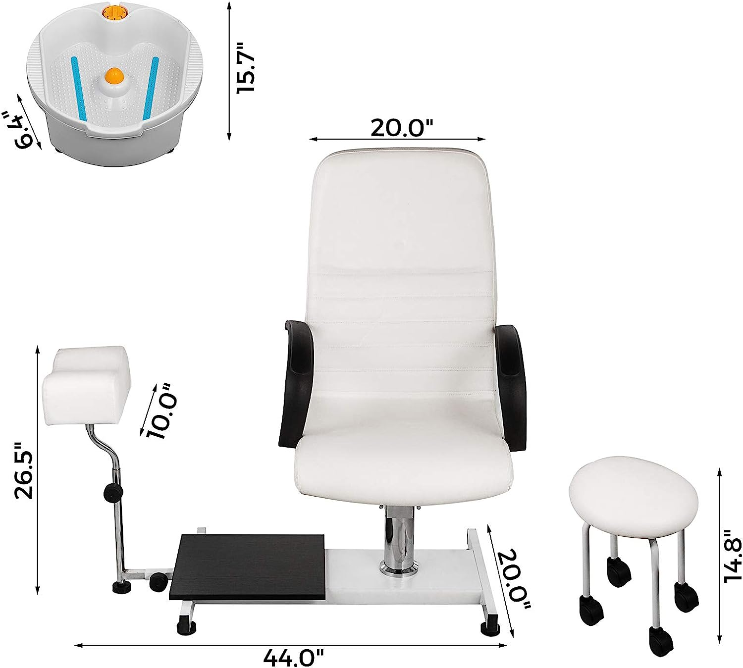 Feng Sheng Pedicure Chair with Stool & Bubble Massage Foot Bath, Hydraulic Pedi Chair for Nail Tech Beauty Spa Salon UnitStation