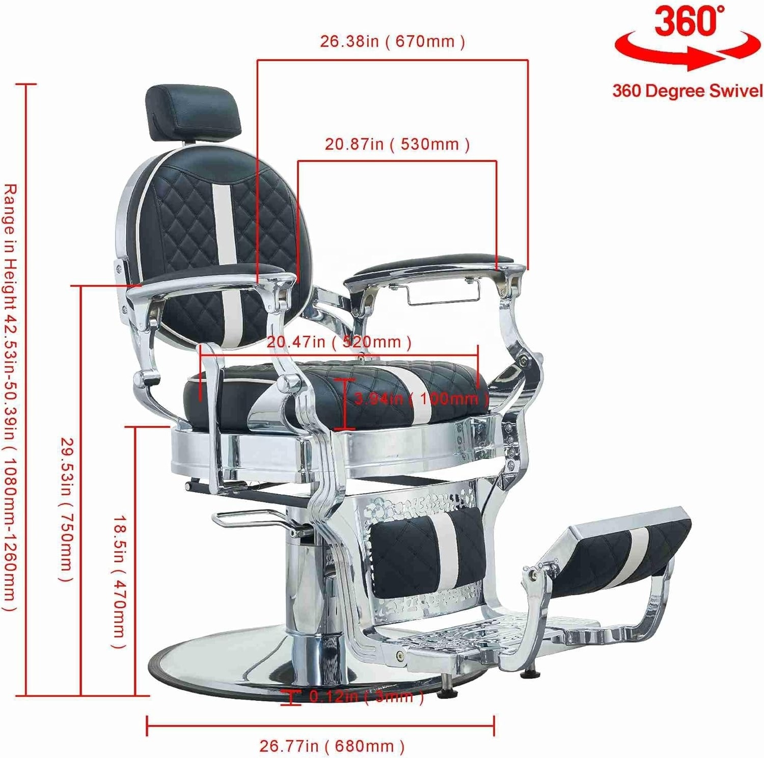 Factory direct sales luxurious Antique Style Black Silver Barber Shop Hair Styling Chair Salon Barber Chair For Sale