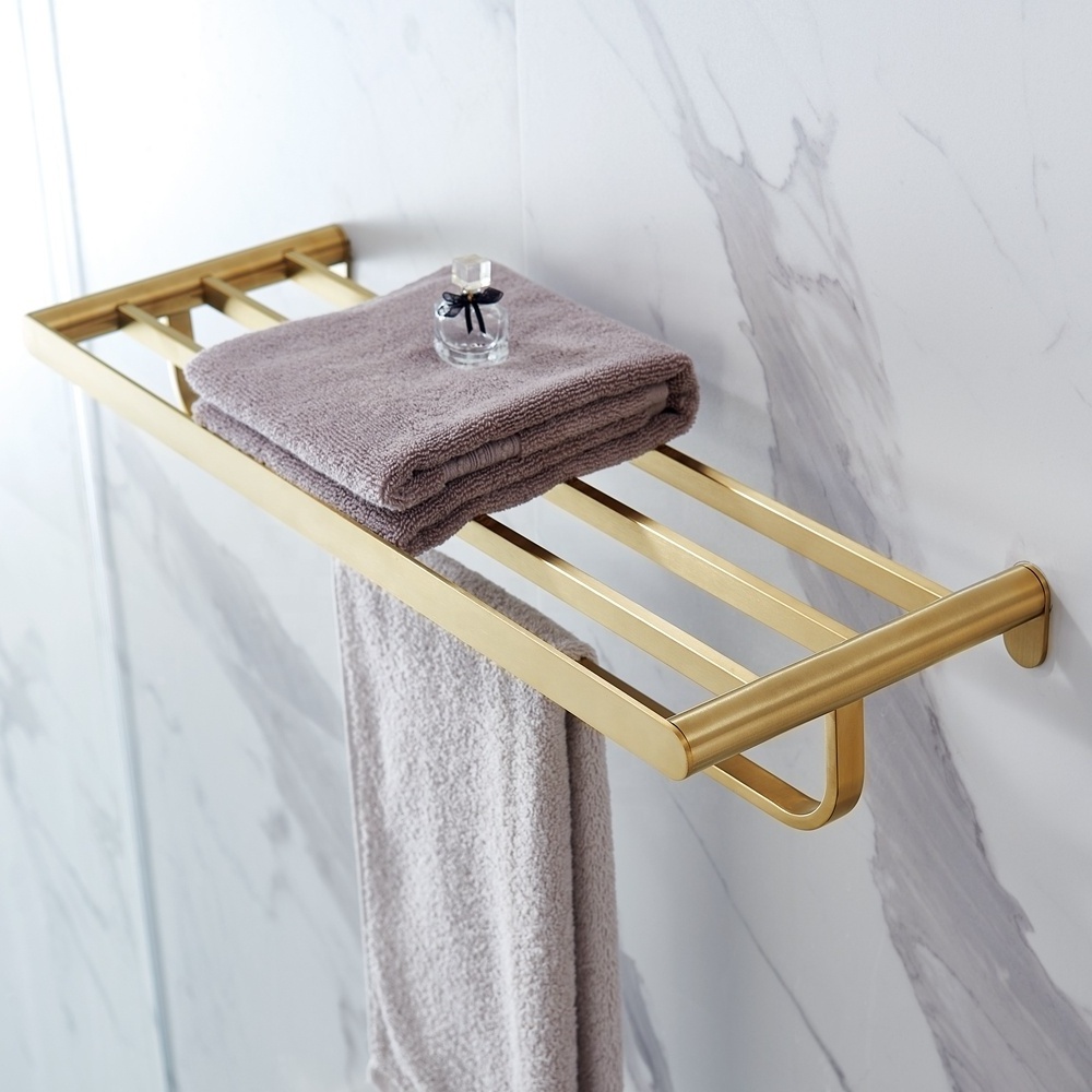 Washroom Accessories Sets Black Gold Wall Mounted Shelves ss304 stainless steel Storage Holders Bathroom Towel Shelf Towel Rack