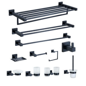 Hotel modern wall mounted stainless steel  black toilet bathroom accessories hardware sets towel rack  robe hook