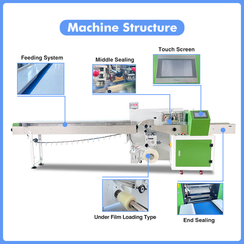 Multi-function Horizontal pillow flow packing oats cereal protein energy bars chocolate bar packaging machine