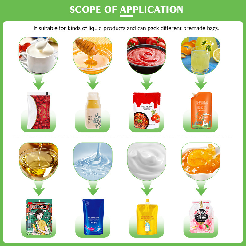 Multifunctional Doypack Premade Irregular Pouch Water Paste Filling Liquid Line Shampoo Bottle Shrink Packing Packaging Machine