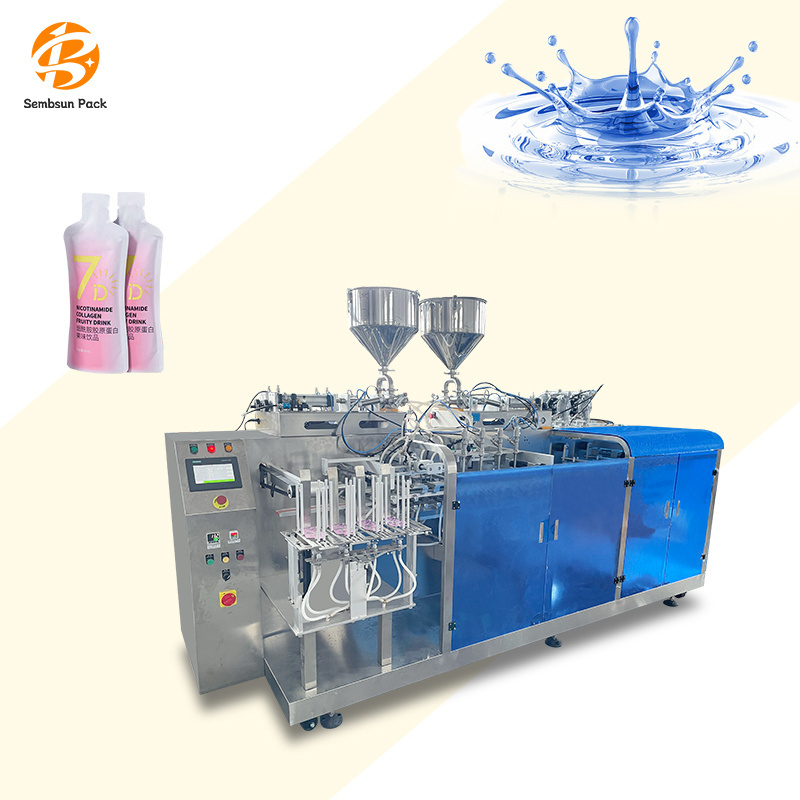 Multifunctional Doypack Premade Irregular Pouch Water Paste Filling Liquid Line Shampoo Bottle Shrink Packing Packaging Machine