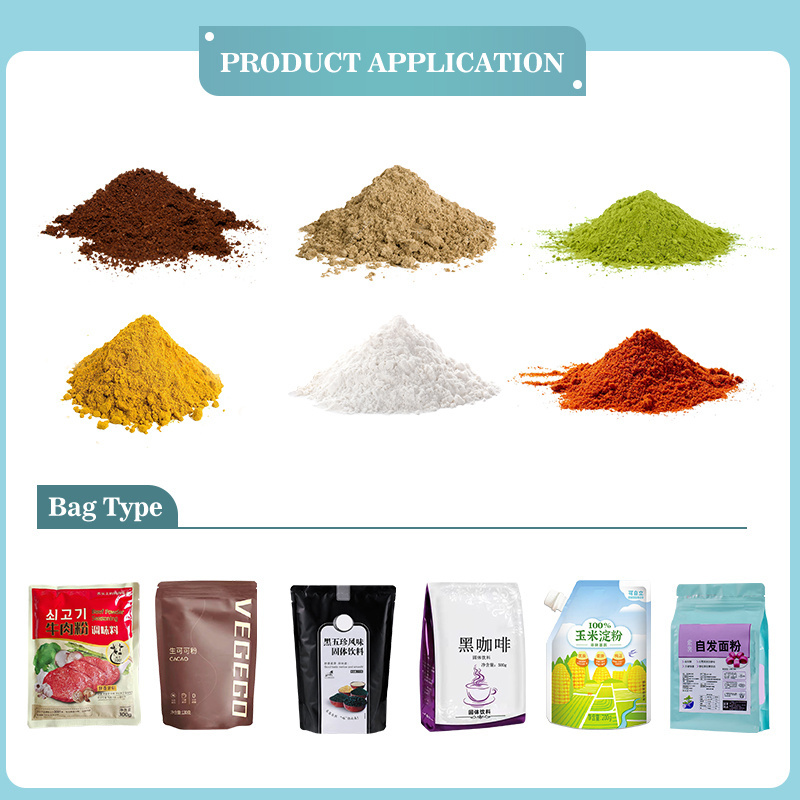 Automatic Stand up zipper bag packaging sachets dry chilli pepper tomato powder spice filling powder packing machine