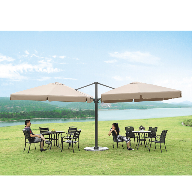 Outdoor Coffee Restaurant Sunshade Patio Two Head Roman Umbrella