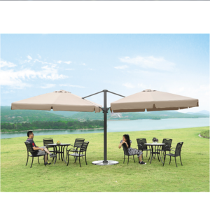 Outdoor Coffee Restaurant Sunshade Patio Two Head Roman Umbrella