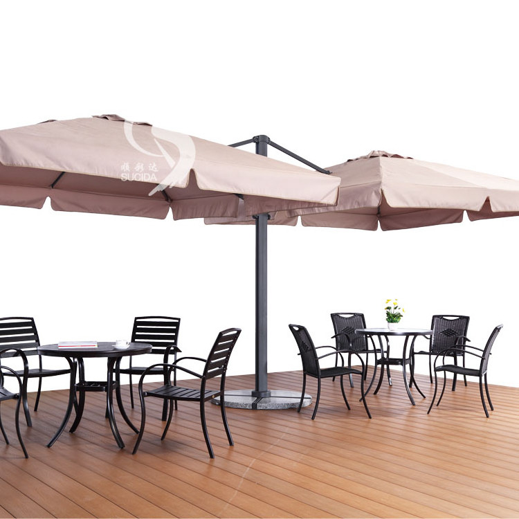 Outdoor Coffee Restaurant Sunshade Patio Two Head Roman Umbrella