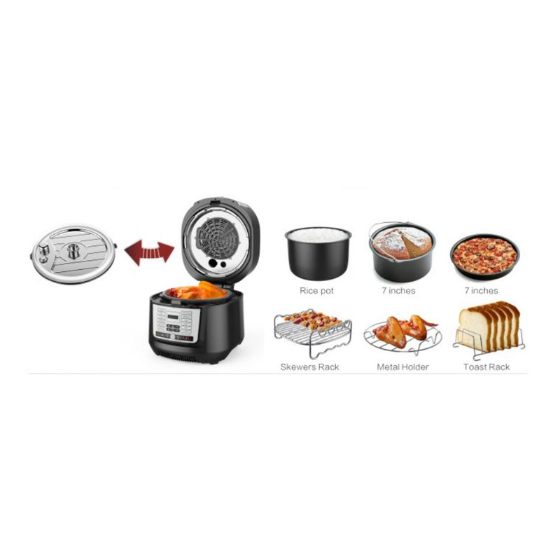 7 In 1 Digital Electric Pressure Cooker With Air Fryer Roast, Bake, Dehydrate Slow Cook Rice Cooker Steamer