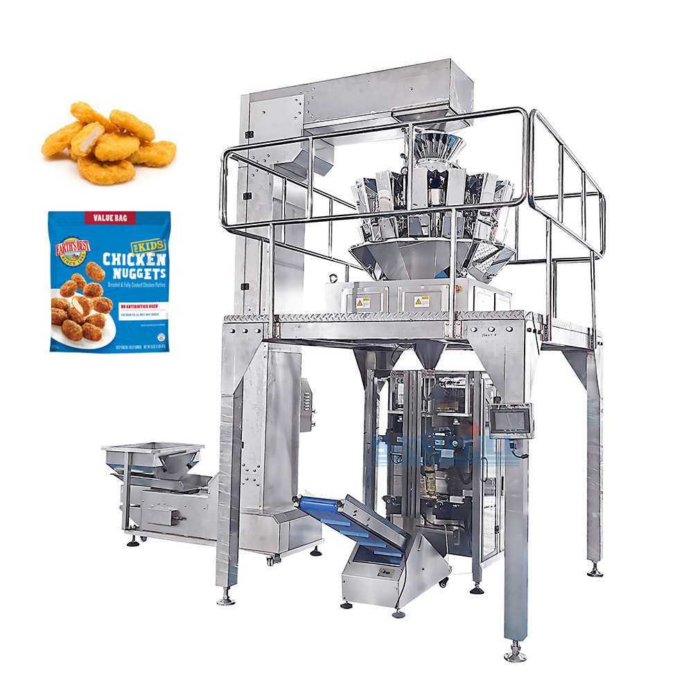 Automatic pouch frozen chicken meat packaging machine vertical weighing chicken nugget packing machine