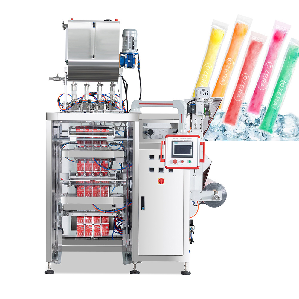 Vertical 4 sides seal bag ketchup ice candy ice lolly filling machine multilane liquid sachet automatic ice pop packing machine