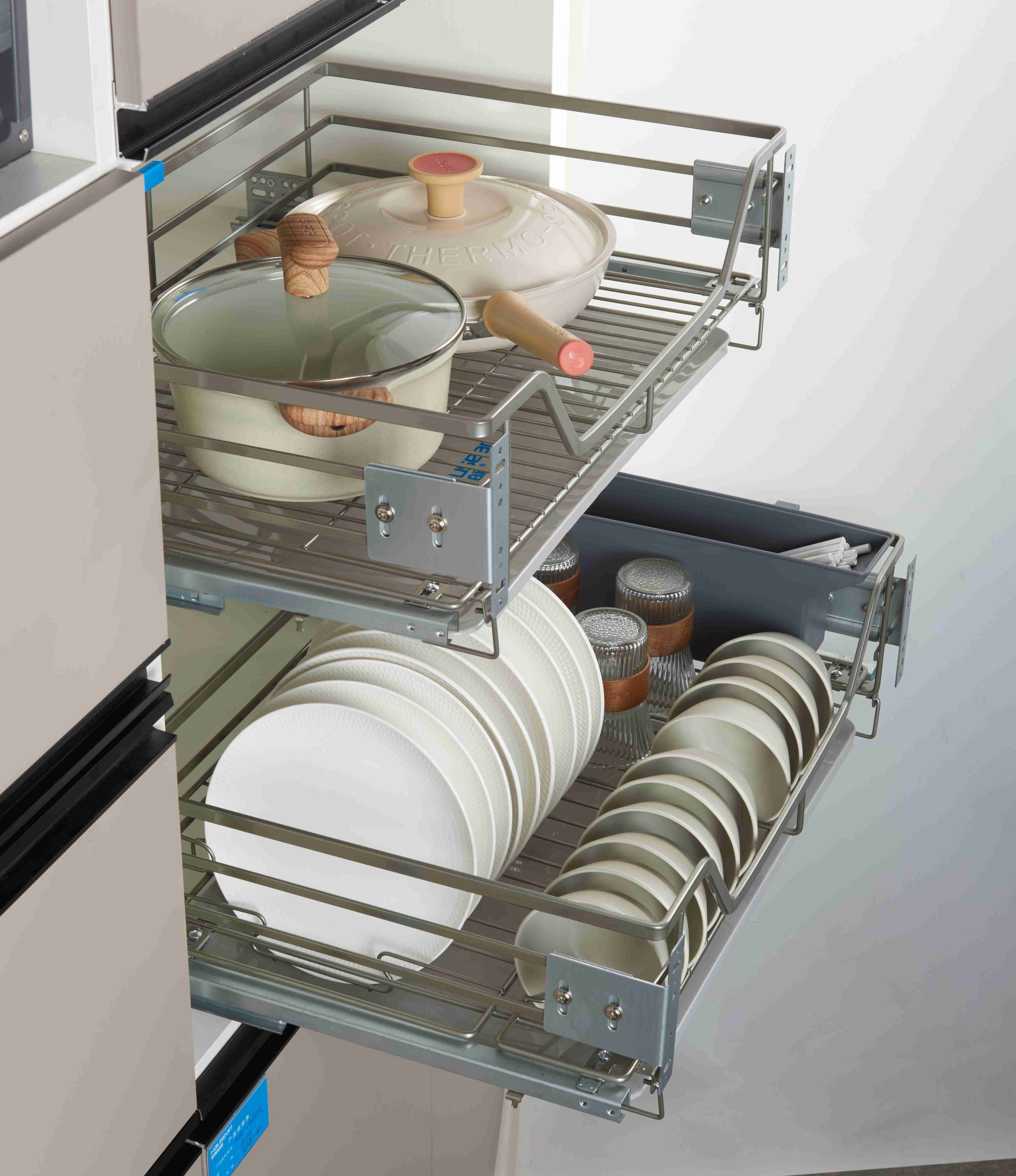 HAUSEARL Nano Kitchen Organizer Cabinet Systems Chrome Wire Pull-out Basket Iron Kitchen Pantry