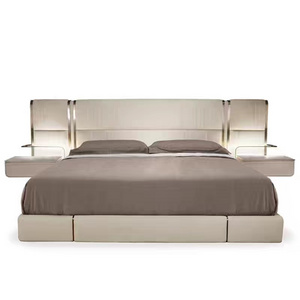 Luxury Italian Bedroom Furniture Stainless Steel Bed Set Top Grain Leather Modern Luxury King Size Bed Frame