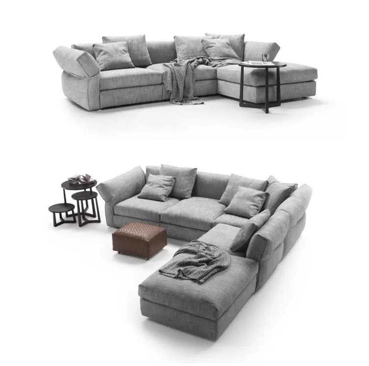 Italian puffy design L shape sectional corner fabric sofa