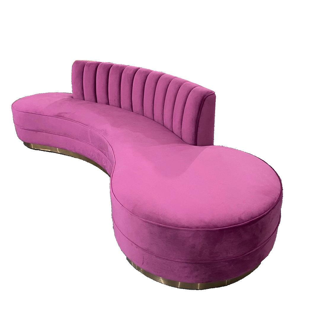 hotel office salon commercial sofa furniture moon shape half circle curved fabric couch lounge design pink velvet sofa