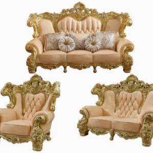 Luxury French classic european baroque style high quality wood hand carved pure leather gold sofa