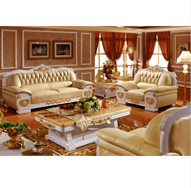 Classic European style couches living room luxury furniture sofa set leather living room sofa