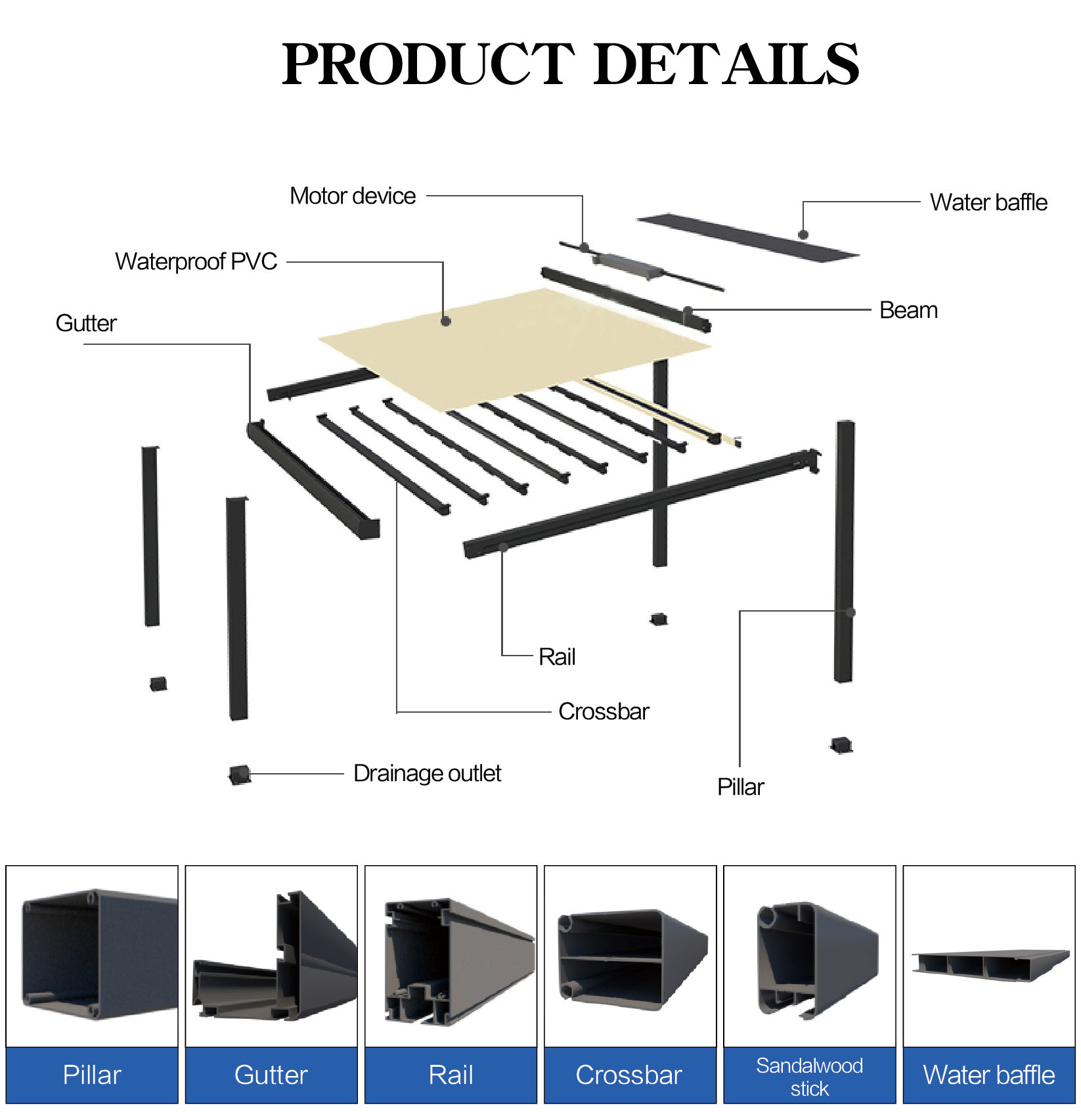 Custom Modern Shade Waterproof Folding Roof PVC Retractable Roof System Pergola Terrace Cover Aluminum Pergolas Roof