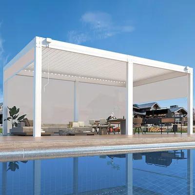 CE Approved Bioclimatic Pergola Gazebo with Blinds Glass Door Outdoor Waterproof Motorized Louvered Aluminum Pergola