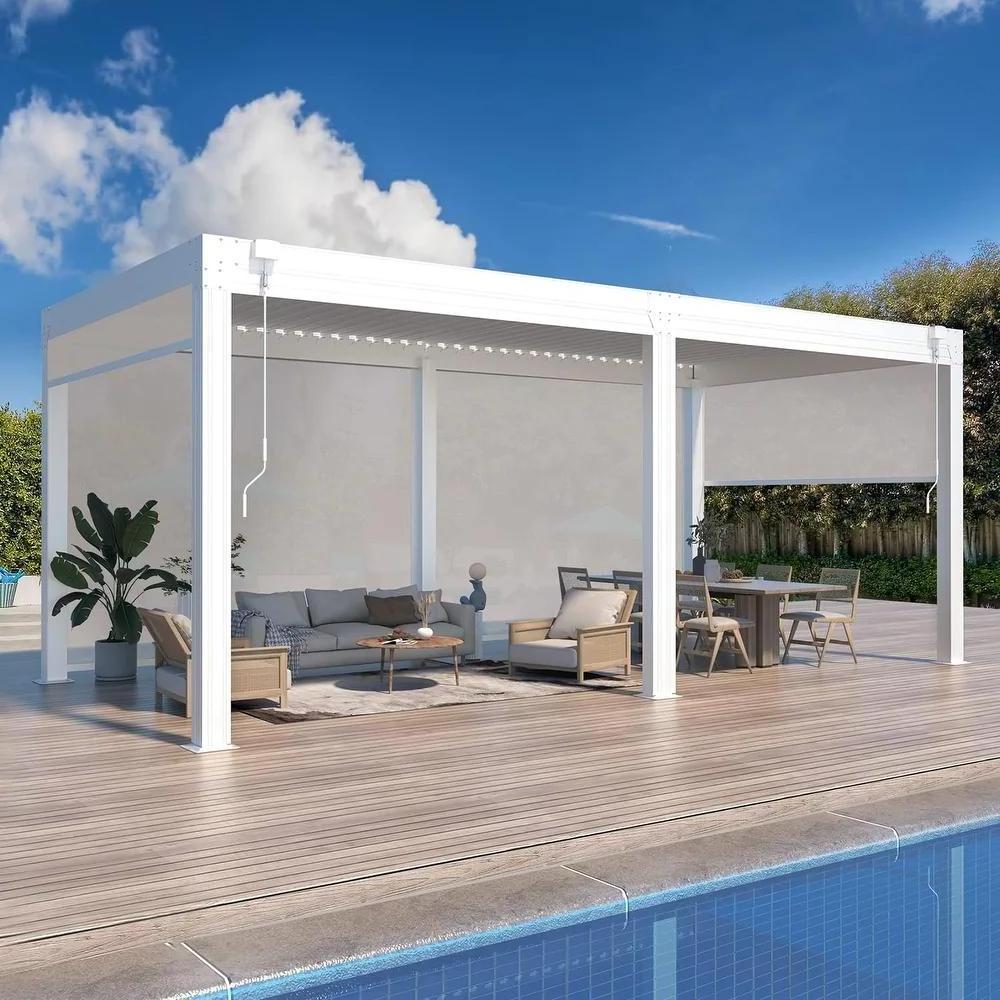 CE Approved Bioclimatic Pergola Gazebo with Blinds Glass Door Outdoor ...