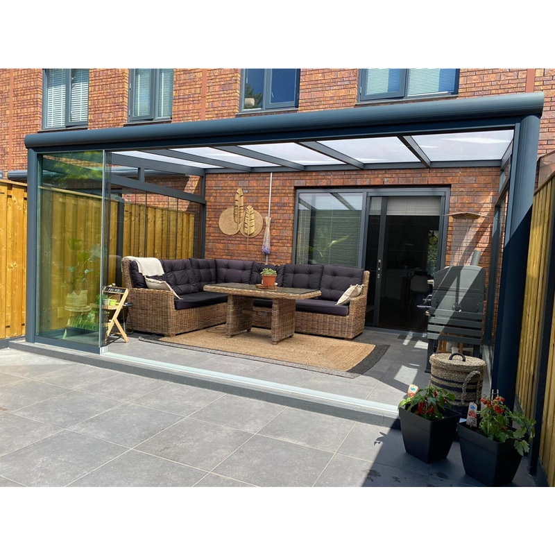 Netherlands Hot Sale Sun House with Sliding Open Style Aluminum Wintergarten Glass Roof for Outdoor Wood Steel Frame Sunroom