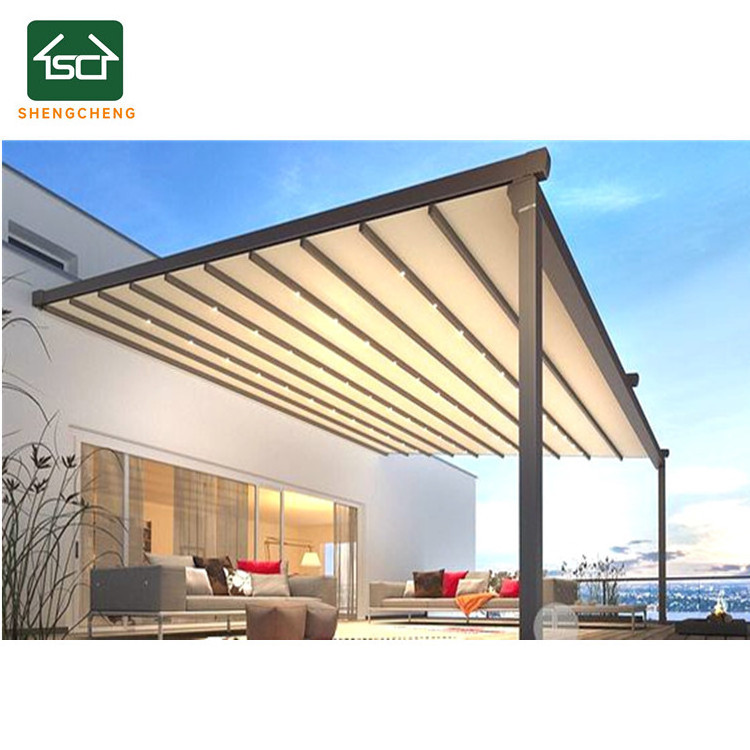 Shengcheng  Outdoor Aluminum Folding Retractable Roof  Pergola  System Motorized Awning Retractable Canopy