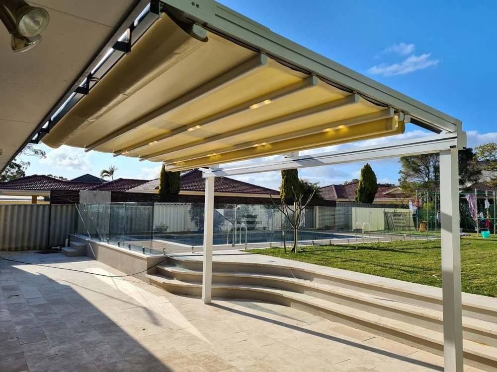 Outdoor Waterproof PVC Retractable Roof Pergola Folding Roof Awning