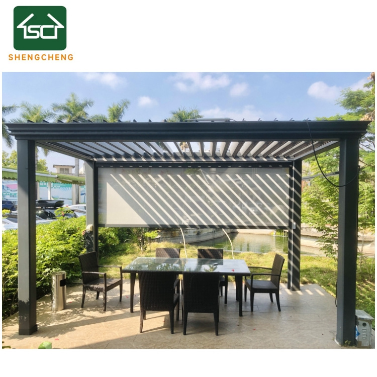 Retractable Solar Privacy Screen Windproof Outdoor Metal PVC Blinds with Remote Control Zip Model and Sun Pattern