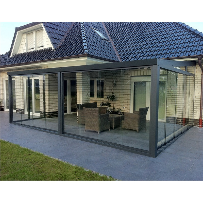 Netherlands Hot Sale Sun House with Sliding Open Style Aluminum Wintergarten Glass Roof for Outdoor Wood Steel Frame Sunroom