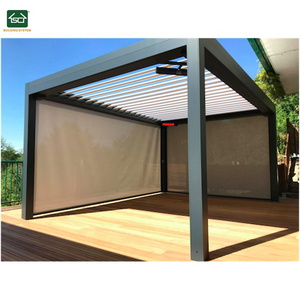 Motorized Louvered Retractable Roof Pergola Kits Bioclimatic Pergola Aluminium Outdoor  Electric Retractable Canopy