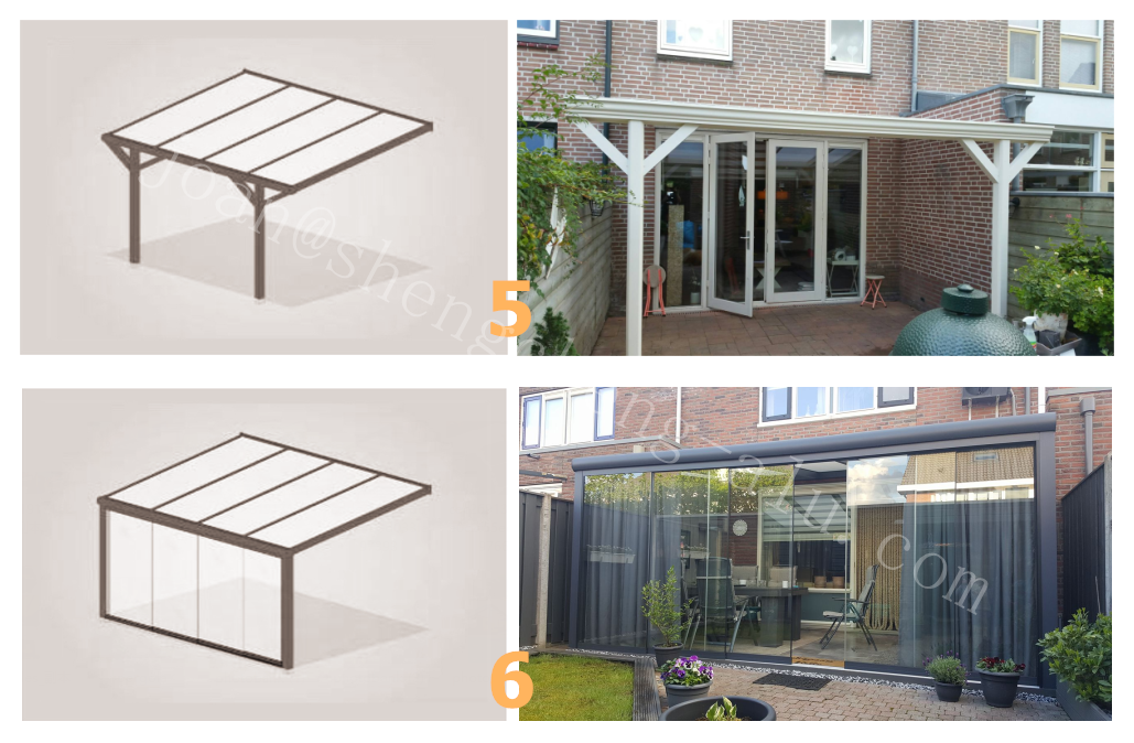 Outdoor Backyard Attached Aluminium Terrace Patio Roof Pergola with Sun Shade  Awning