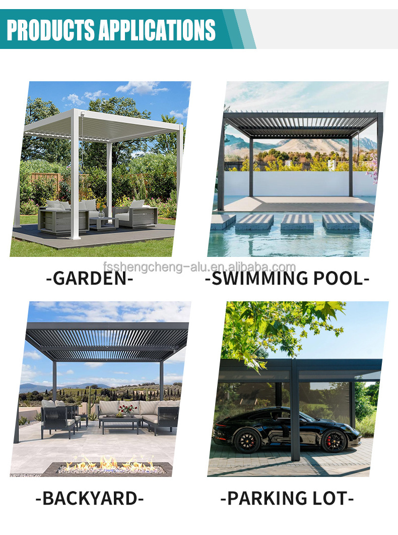 CE Approved 100% Waterproof Pergola Leisure Garden Motorized Louvered Roof Aluminium Gazebo Outdoor aluminum pergola parts