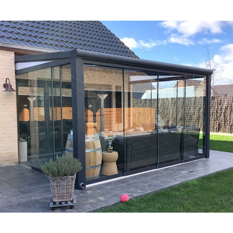 Netherlands Hot Sale Sun House with Sliding Open Style Aluminum Wintergarten Glass Roof for Outdoor Wood Steel Frame Sunroom