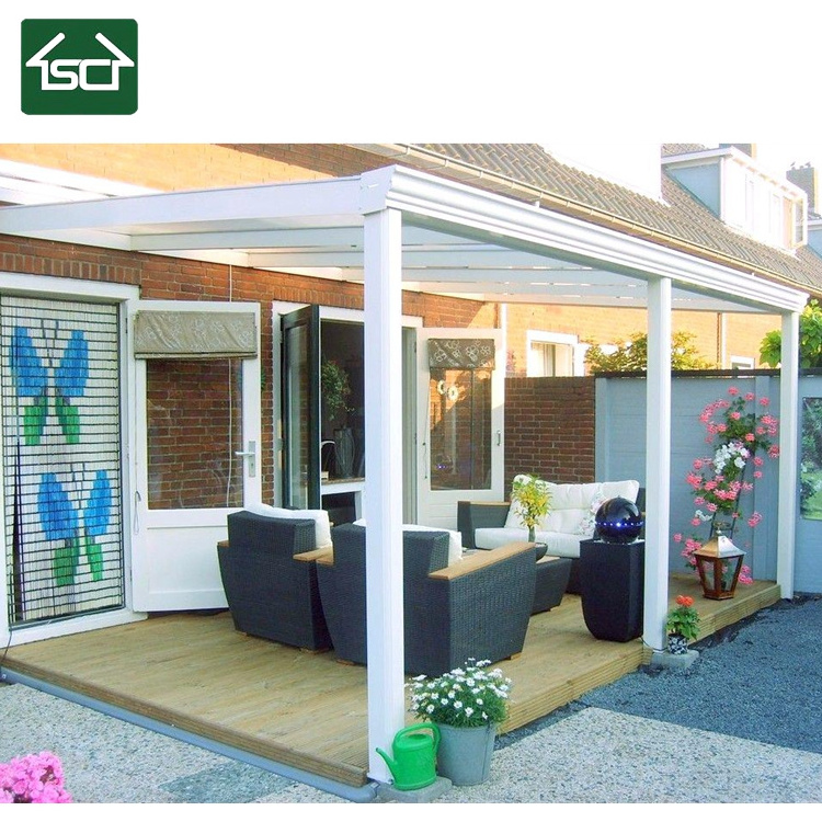 Outdoor Wall Mounted Glass Roof Gazebo with Sliding Doors