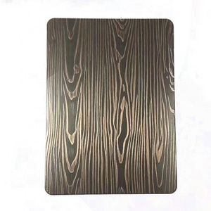 Shengdian Stainless Steel Etching Wood Pattern Sheet 3D Etched Kitchen Table Inox 430 Stainless Steel For Elevator Decoration