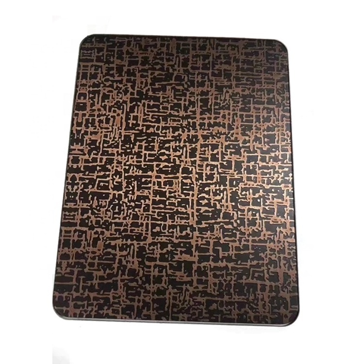 Shengdian Stainless Steel Etching Wood Pattern Sheet 3D Etched Kitchen Table Inox 430 Stainless Steel For Elevator Decoration